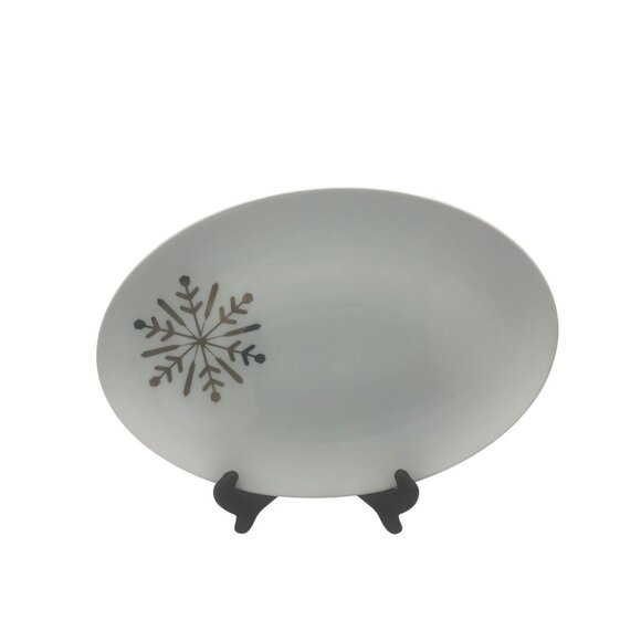 Christmas Platter Large Snowflake Gold Oval Porcelain 15" Target Winter Part - Picture 1 of 7